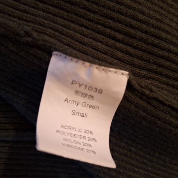 Olive Green Zip Up Ribbed Women's Sweater. - Picture 6 of 6